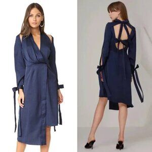 KEEPSAKE THE LABEL Asymmetrical Bow Slit Long-Sleeve Navy Mini Dress Size XS